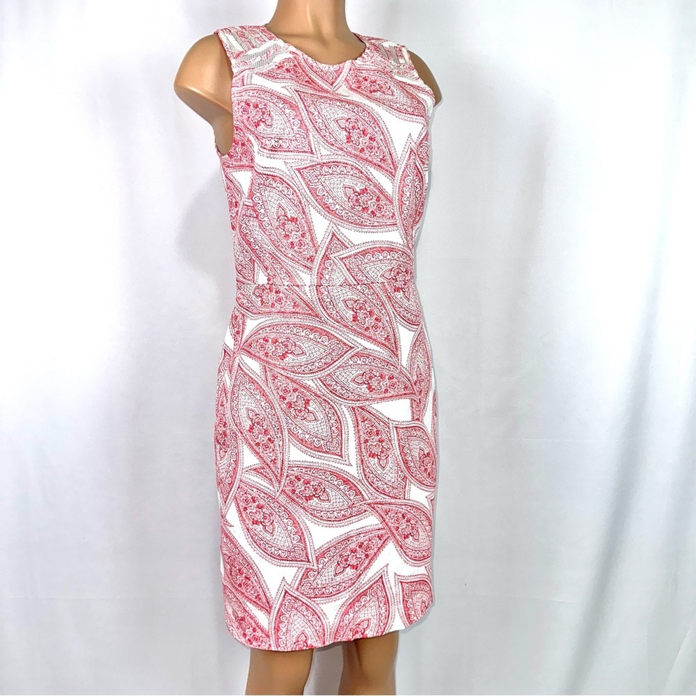 Sleeveless Red Paisley Cotton Sheath Dress Size 8 Banana Republic